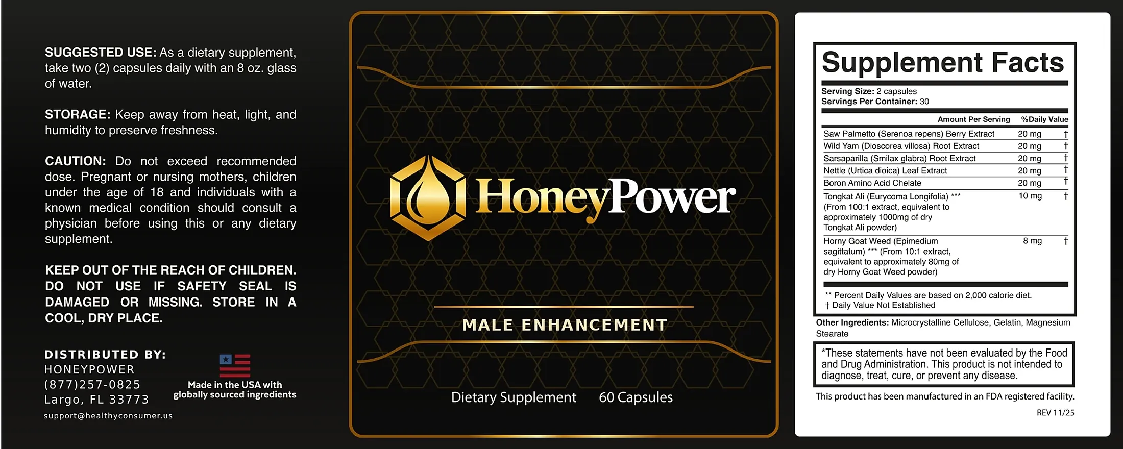 HoneyPower Supplement Facts Label